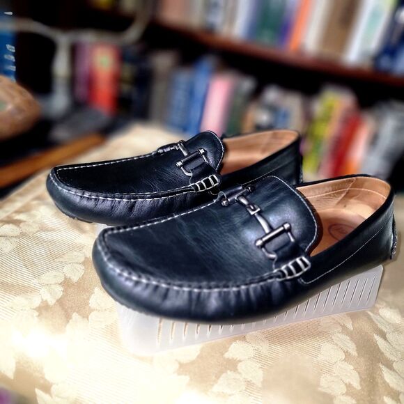 Men's 1901 Black Leather Bit Driving Shoes Loafers Casual Slip-on 10M - Picture 3 of 15